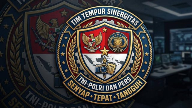 SINERGITAS TANPA BATAS: Logo Tim Tempur TNI–Polri–Pers Resmi Diluncurkan