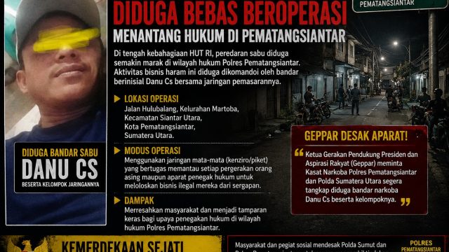 Diduga Beroperasi di Pematangsiantar, Geppar Desak Polisi Usut Jaringan Sabu Danu Cs